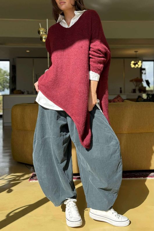 Made in Italy Big Softie Super Slant Knit Top Burgundy -
